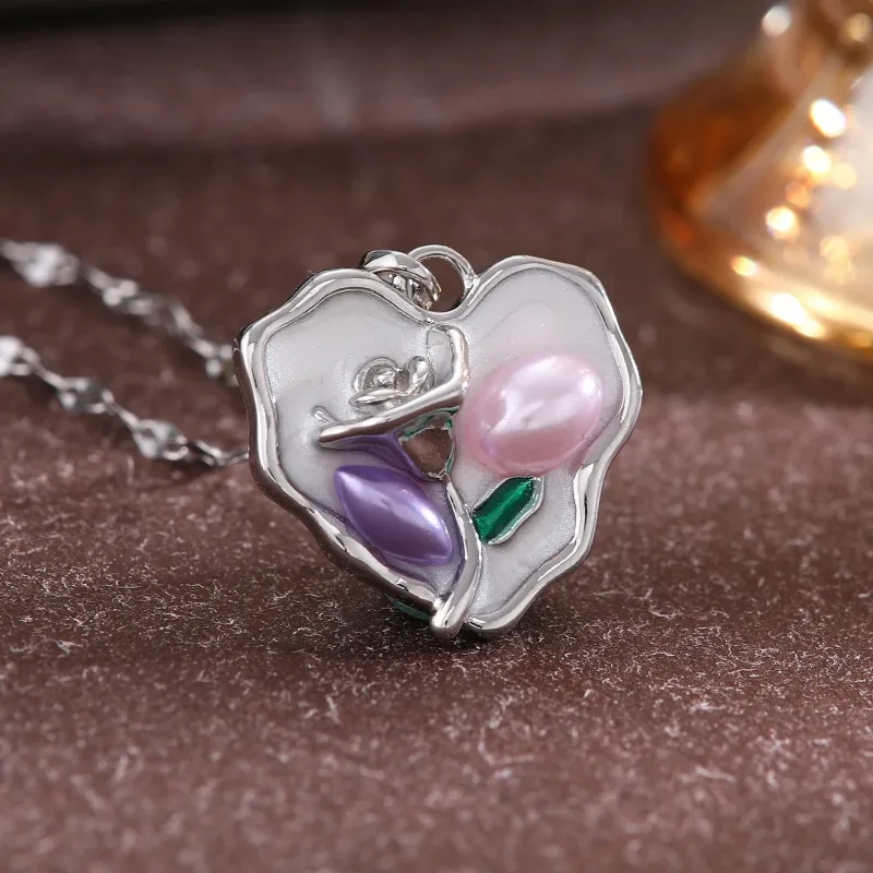 Streetwear Commute Moon Heart Shape Flower 201 Stainless Steel Copper Inlay Artificial Pearls Zircon Women's Pendant Necklace display picture 6