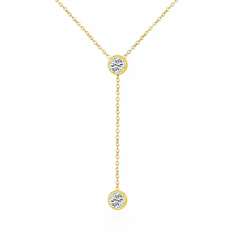 Lady Sexy Shiny Letter Gem Alloy Titanium Steel Inlay Zircon 18K Gold Plated Unisex Y-Necklace display picture 3