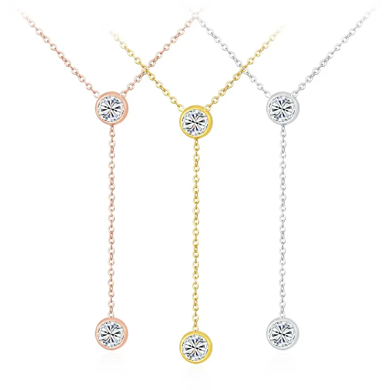 Lady Sexy Shiny Letter Gem Alloy Titanium Steel Inlay Zircon 18K Gold Plated Unisex Y-Necklace display picture 4