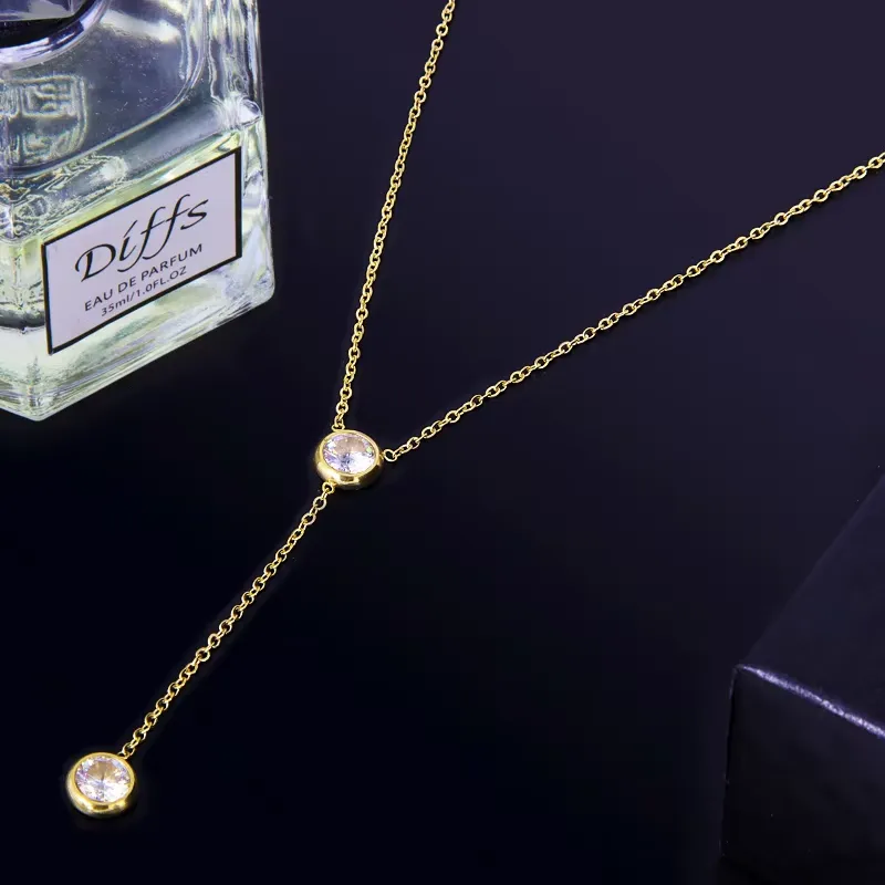 Lady Sexy Shiny Letter Gem Alloy Titanium Steel Inlay Zircon 18K Gold Plated Unisex Y-Necklace display picture 6