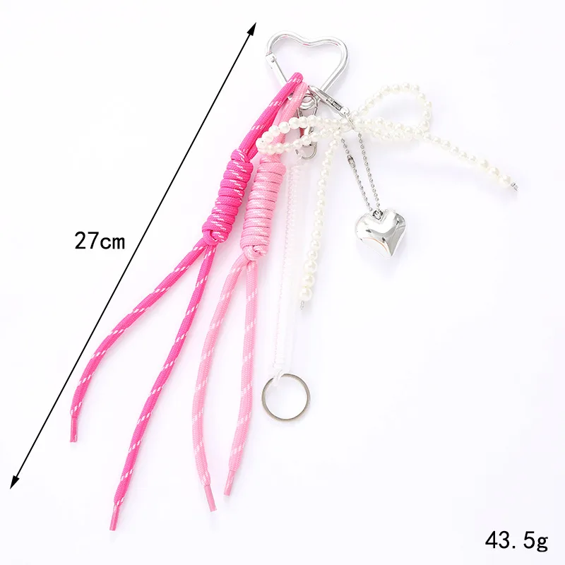 New Miu Bag Hanging Bow Love Keychain Pendant Personalized All-match Braided Rope Mobile Phone Pendant display picture 3
