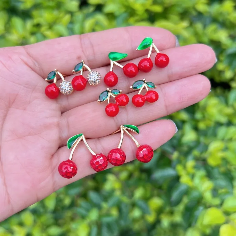 1 Pair Simple Style Classic Style Cherry Copper Ear Studs display picture 1