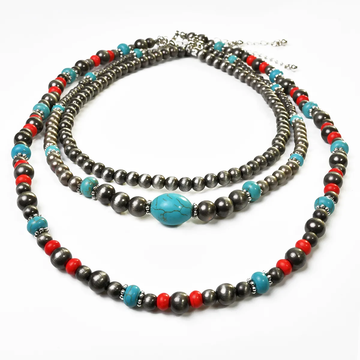 Vintage Style Ethnic Style Geometric Round CCB Turquoise Women's Three Layer Necklace display picture 4