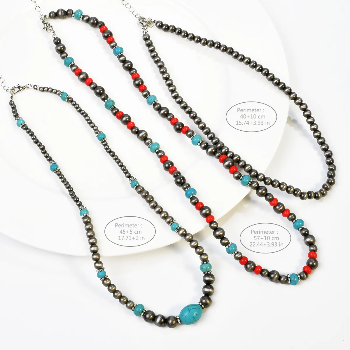 Vintage Style Ethnic Style Geometric Round CCB Turquoise Women's Three Layer Necklace display picture 3