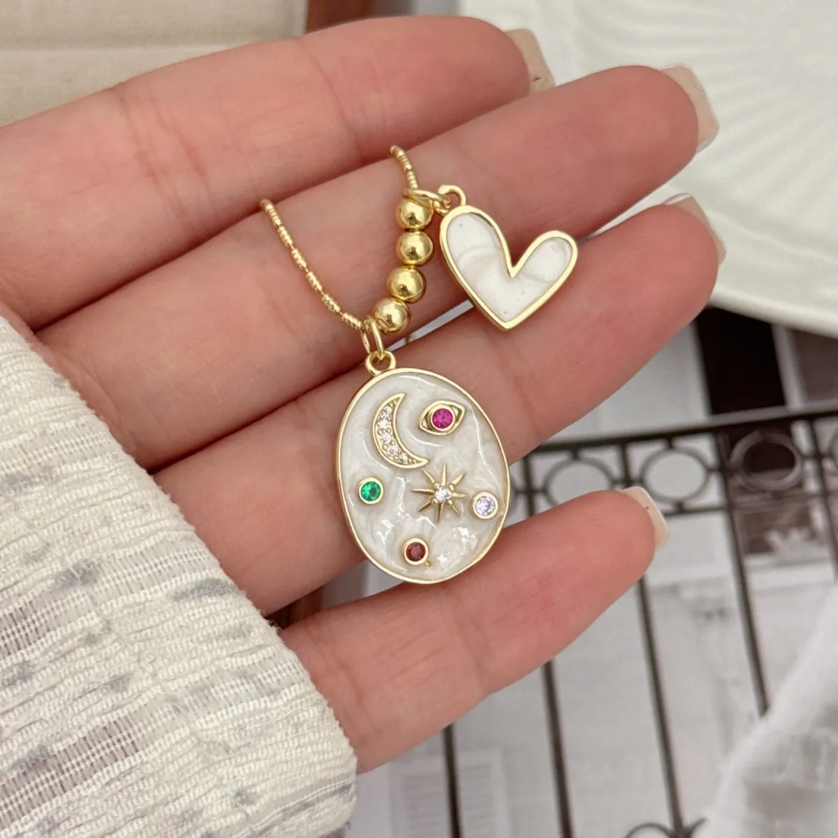 Simple Style Classic Style Star Heart Shape Copper Multi Charms Zircon 18K Gold Plated Women's Pendant Necklace display picture 3