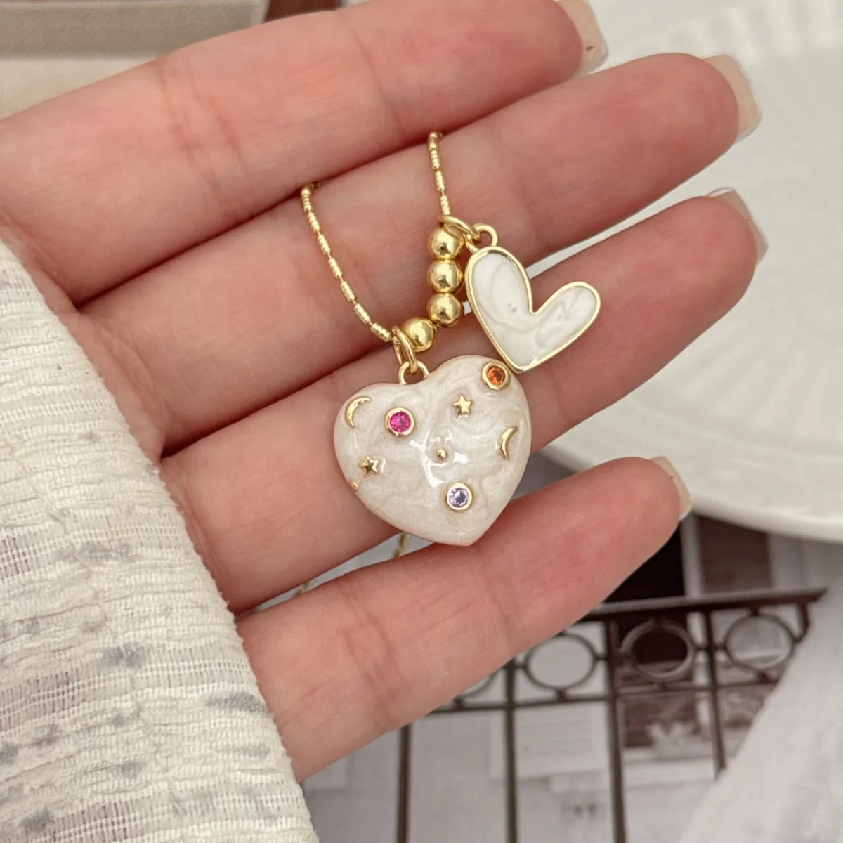 Simple Style Classic Style Star Heart Shape Copper Multi Charms Zircon 18K Gold Plated Women's Pendant Necklace display picture 2