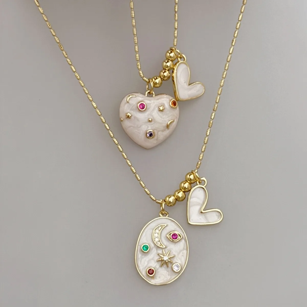 Simple Style Classic Style Star Heart Shape Copper Multi Charms Zircon 18K Gold Plated Women's Pendant Necklace display picture 4