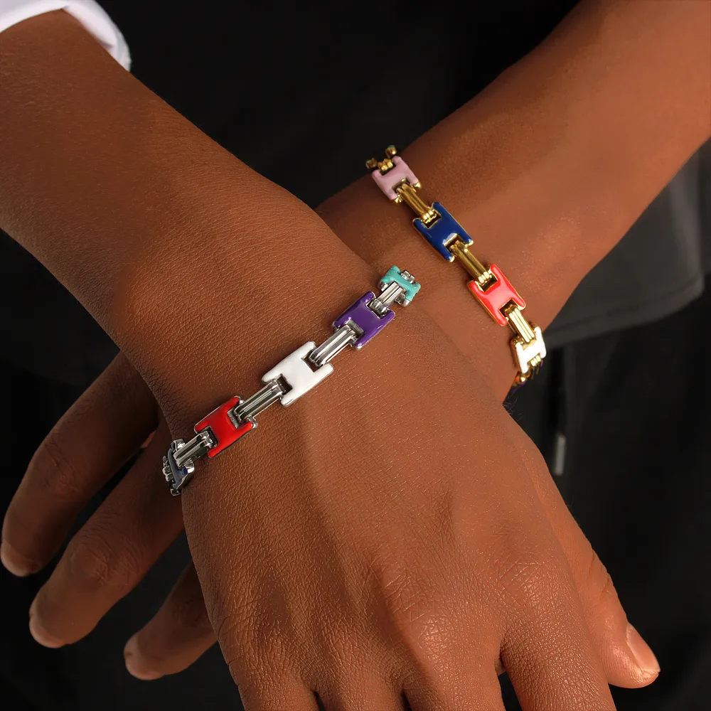 Vintage Style Classic Style Geometric 304 Stainless Steel Enamel 18K Gold Plated Women's Bracelets Necklace display picture 2