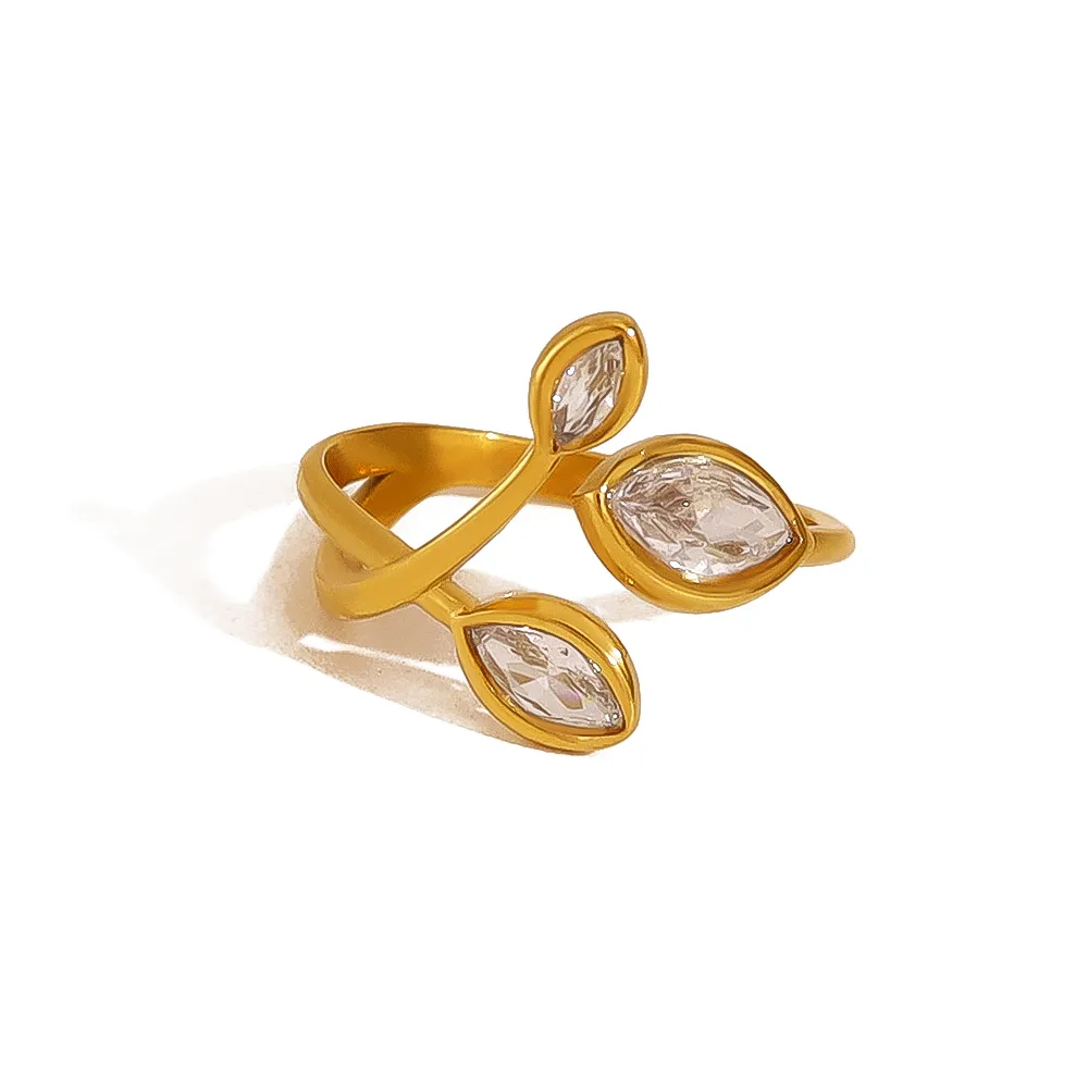 Vacation French Style Geometric Leaves 304 Stainless Steel Plating 18K Gold Plated Women's Open Rings display picture 3