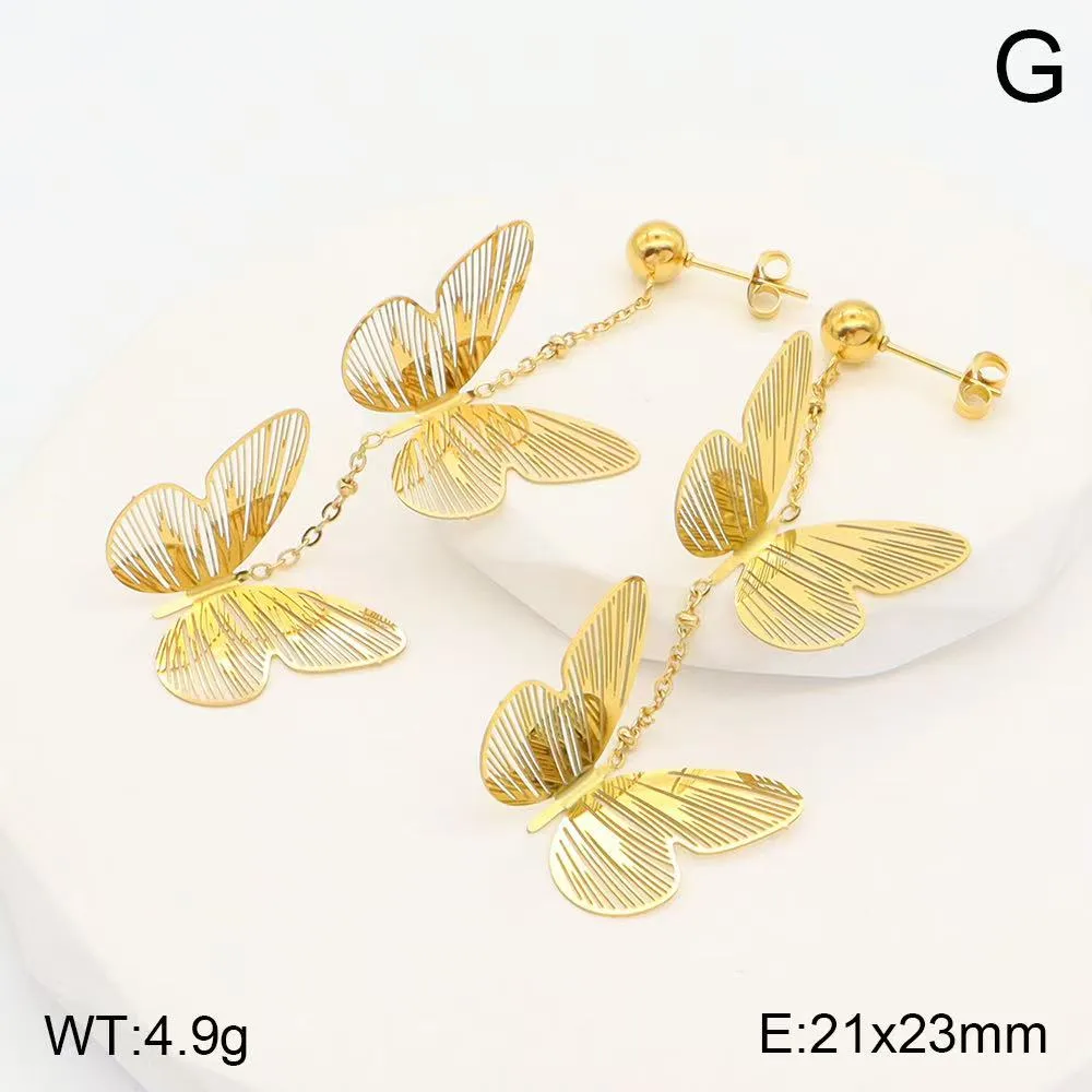 1 Pair Glam Lady Shiny Butterfly Polishing Plating 304 Stainless Steel 18K Gold Plated Drop Earrings Ear Studs display picture 3