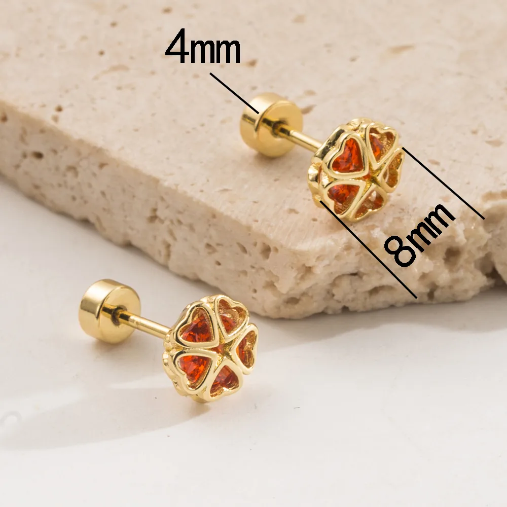 1 Pair Sweet Simple Style Pentagram Four Leaf Clover Heart Shape 304 Stainless Steel Rhinestones 18K Gold Plated Ear Studs display picture 1