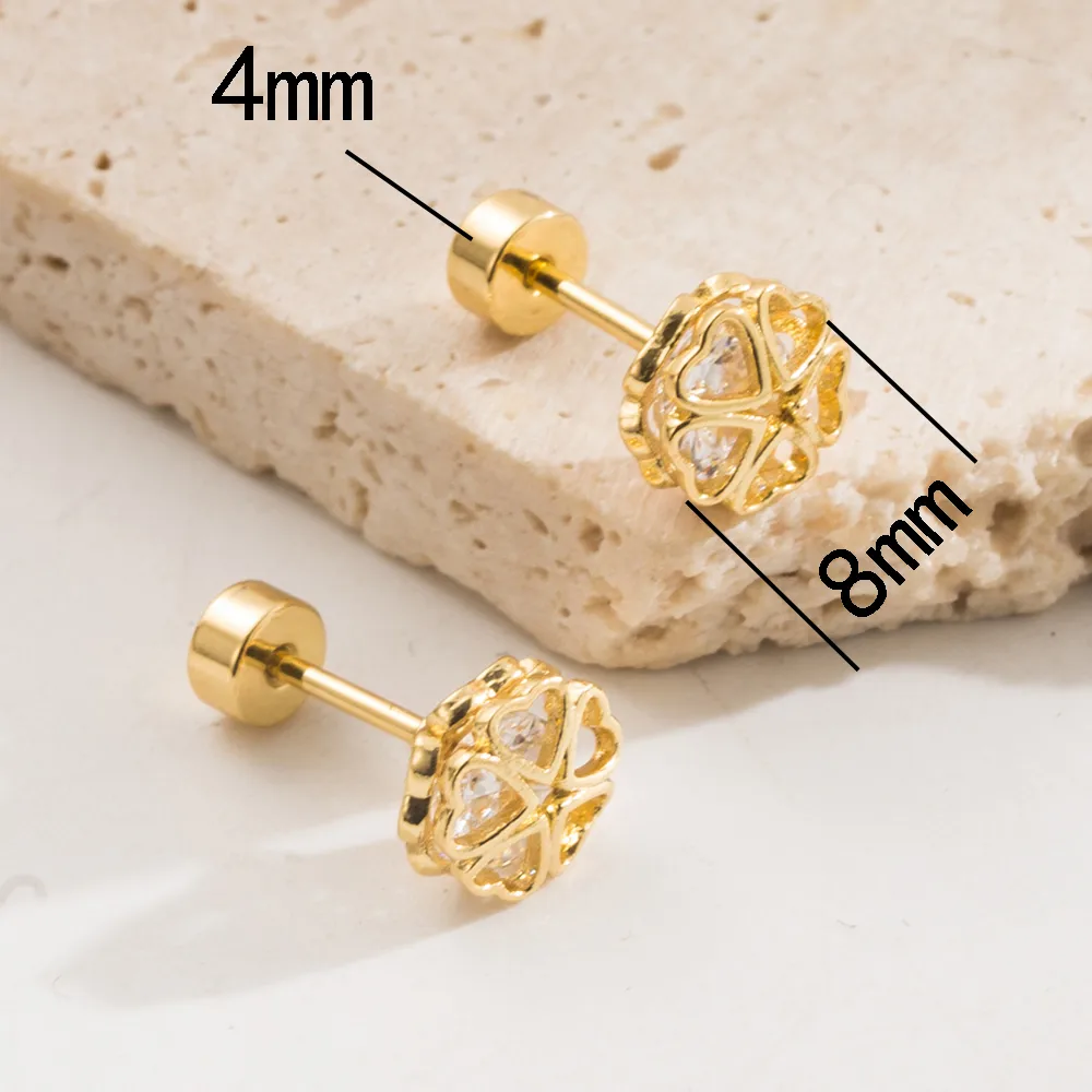 1 Pair Sweet Simple Style Pentagram Four Leaf Clover Heart Shape 304 Stainless Steel Rhinestones 18K Gold Plated Ear Studs display picture 4