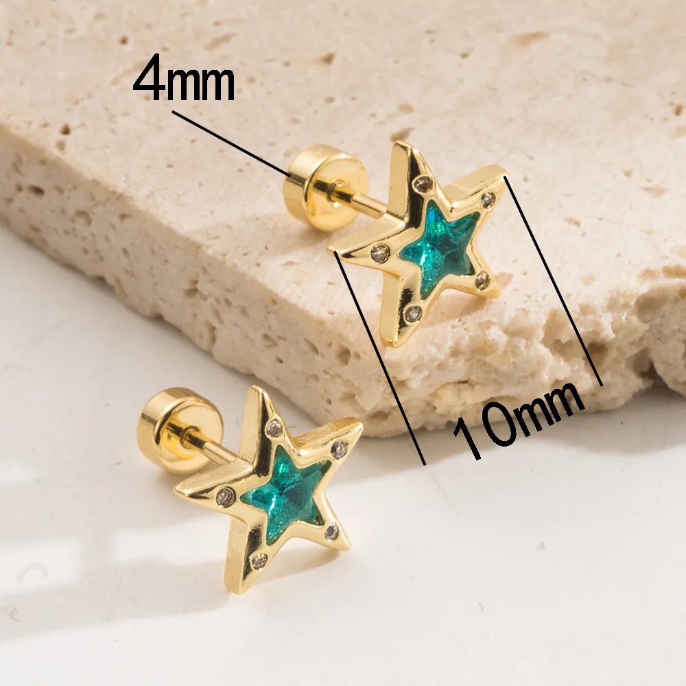 1 Pair Sweet Simple Style Pentagram Four Leaf Clover Heart Shape 304 Stainless Steel Rhinestones 18K Gold Plated Ear Studs display picture 6