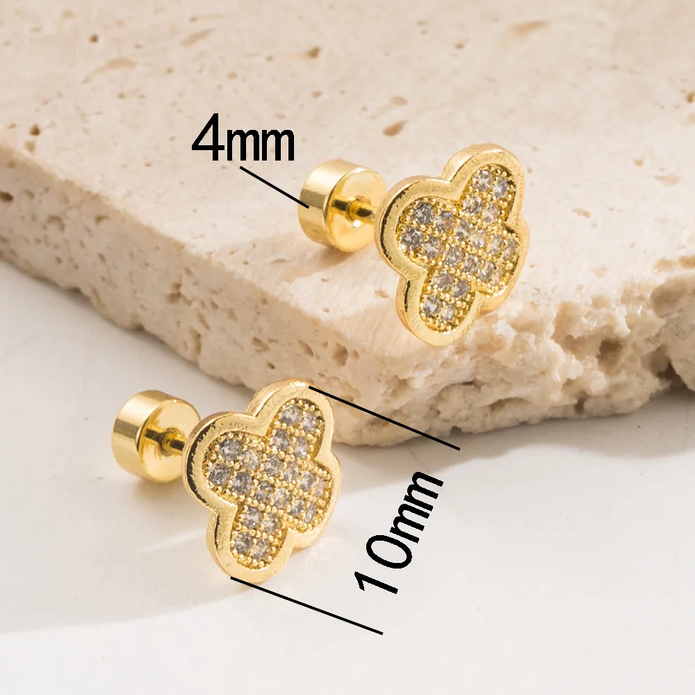 1 Pair Sweet Simple Style Pentagram Four Leaf Clover Heart Shape 304 Stainless Steel Rhinestones 18K Gold Plated Ear Studs display picture 2