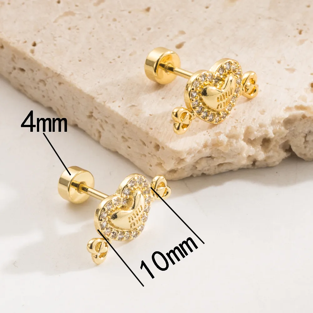 1 Pair Sweet Simple Style Pentagram Four Leaf Clover Heart Shape 304 Stainless Steel Rhinestones 18K Gold Plated Ear Studs display picture 5