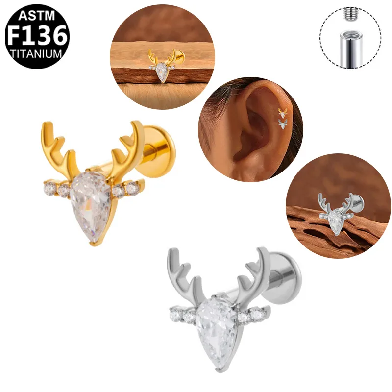 Simple Style Animal Star Titanium Alloy Polishing Plating Zircon 14K Gold Plated White Gold Plated Unisex Lip Stud Ear Studs display picture 9