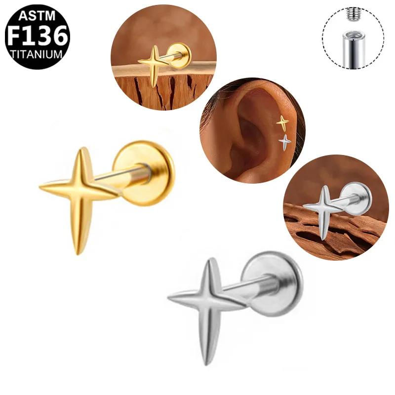 Simple Style Animal Star Titanium Alloy Polishing Plating Zircon 14K Gold Plated White Gold Plated Unisex Lip Stud Ear Studs display picture 8