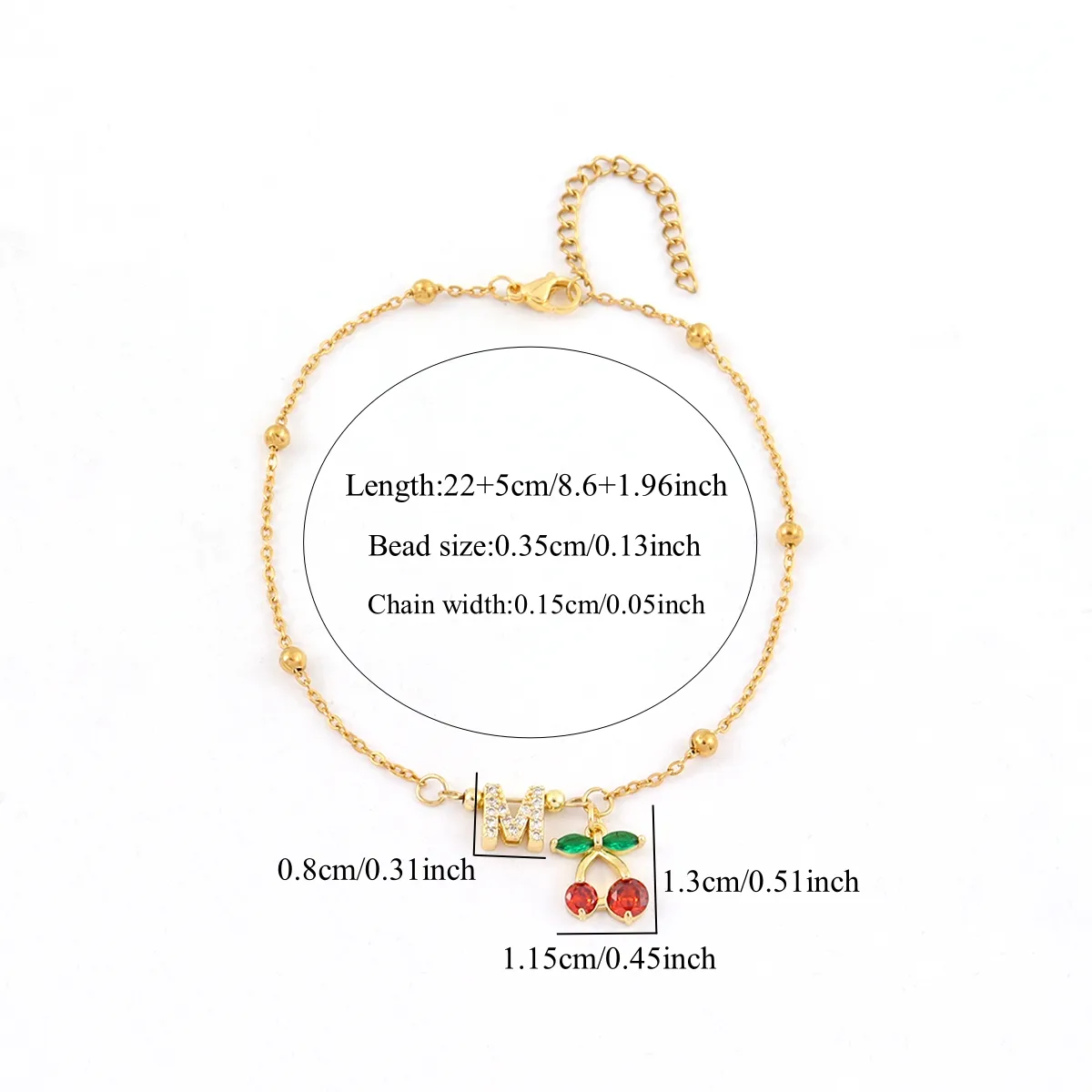 Elegant Simple Style Classic Style Letter Cherry 201 Stainless Steel Copper Women's Anklet display picture 3