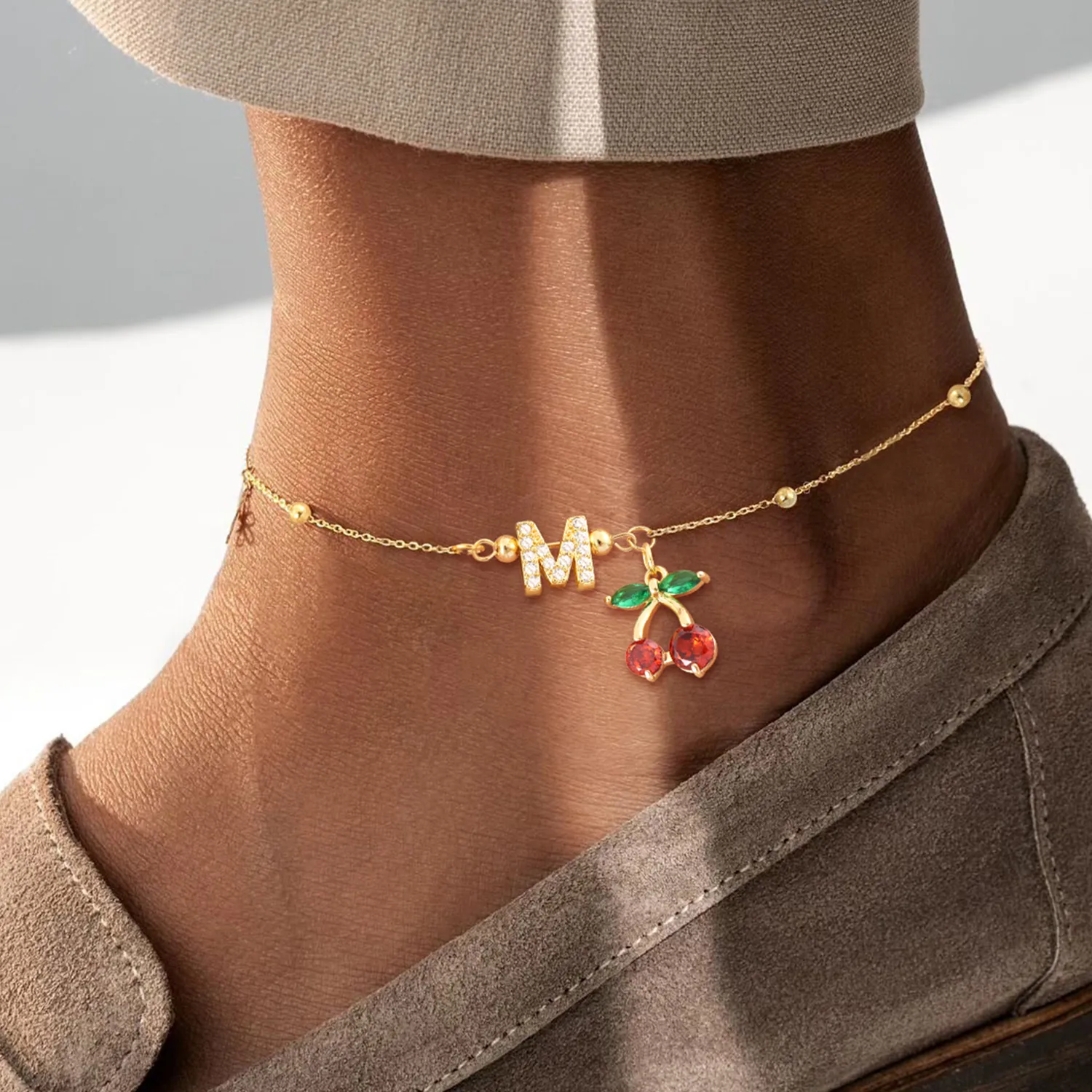 Elegant Simple Style Classic Style Letter Cherry 201 Stainless Steel Copper Women's Anklet display picture 1