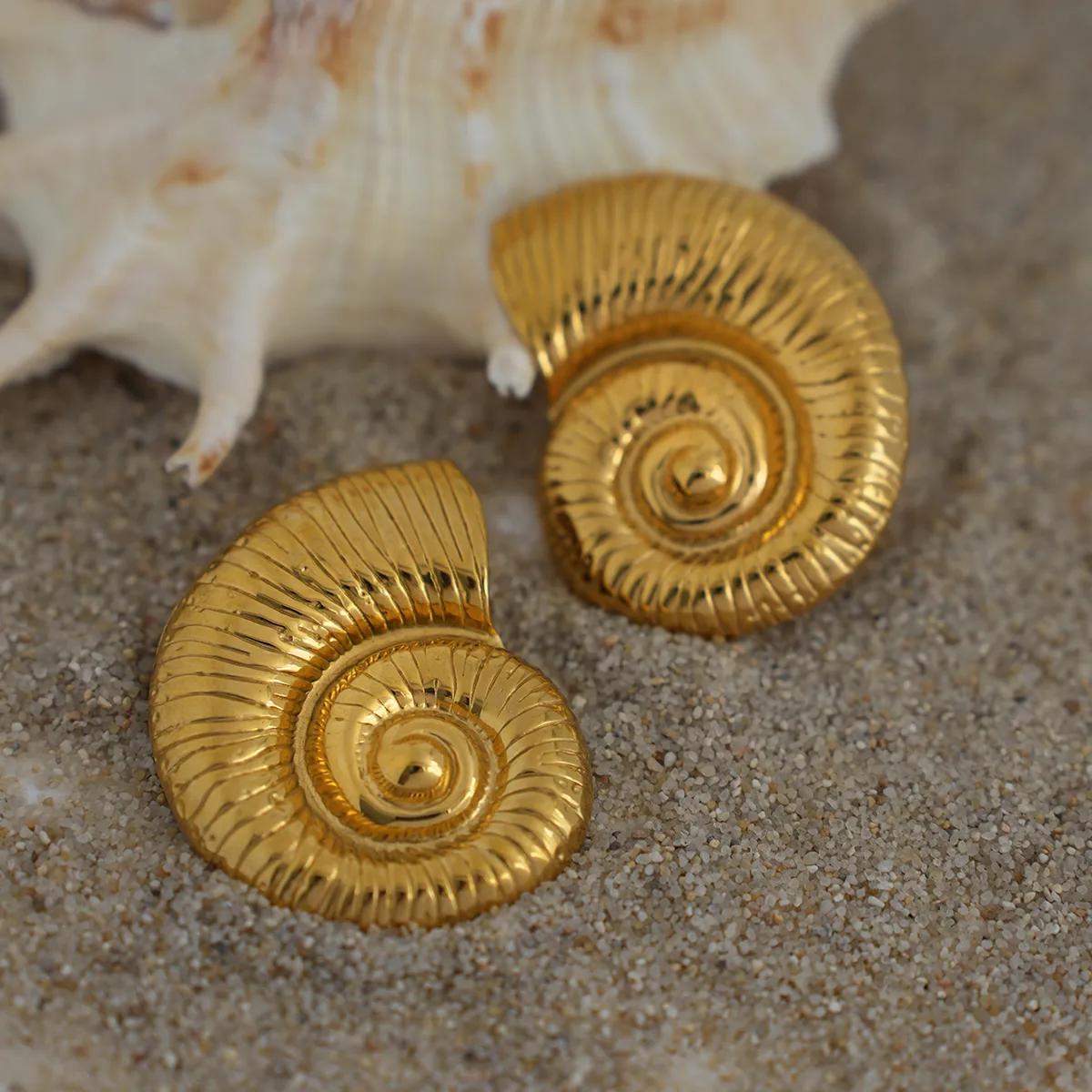 Marine Style Conch 304 Stainless Steel 18K Gold Plated Ear Studs display picture 2