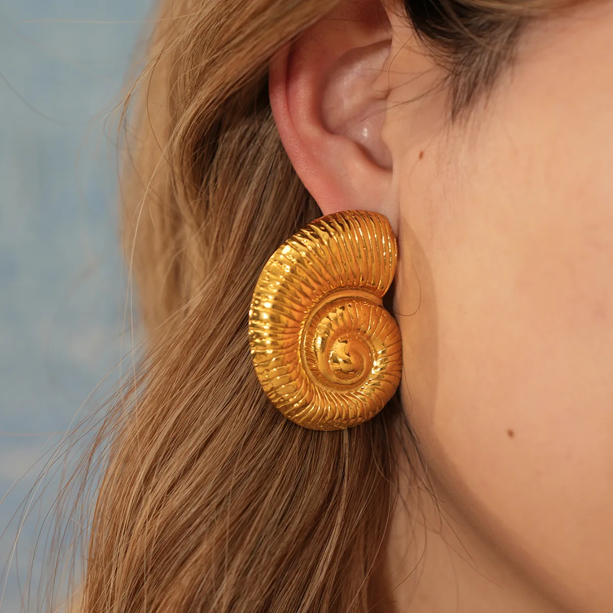 Marine Style Conch 304 Stainless Steel 18K Gold Plated Ear Studs display picture 5