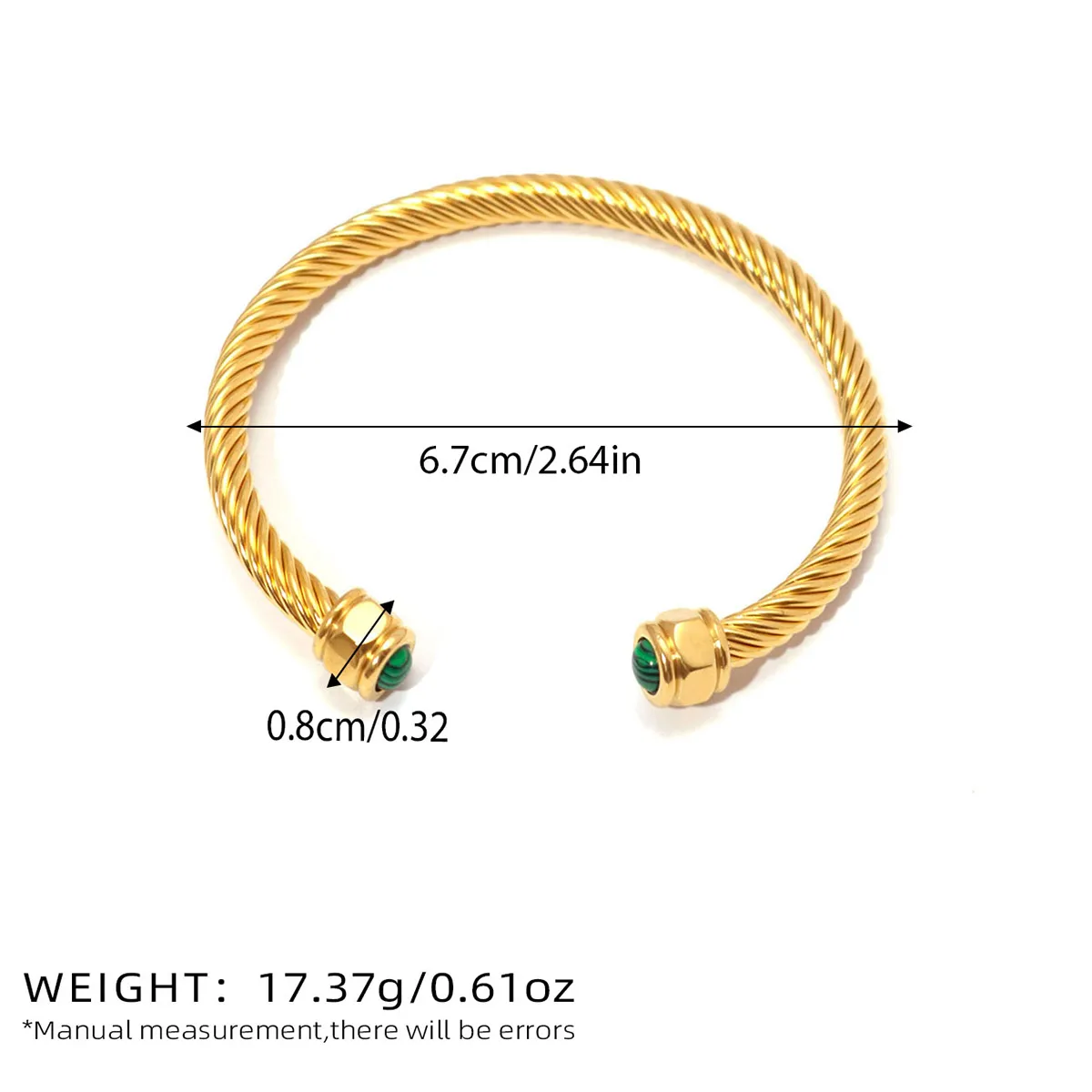 Vacation Classic Style Solid Color 304 Stainless Steel 18K Gold Plated Natural Stone Bangle In Bulk display picture 2