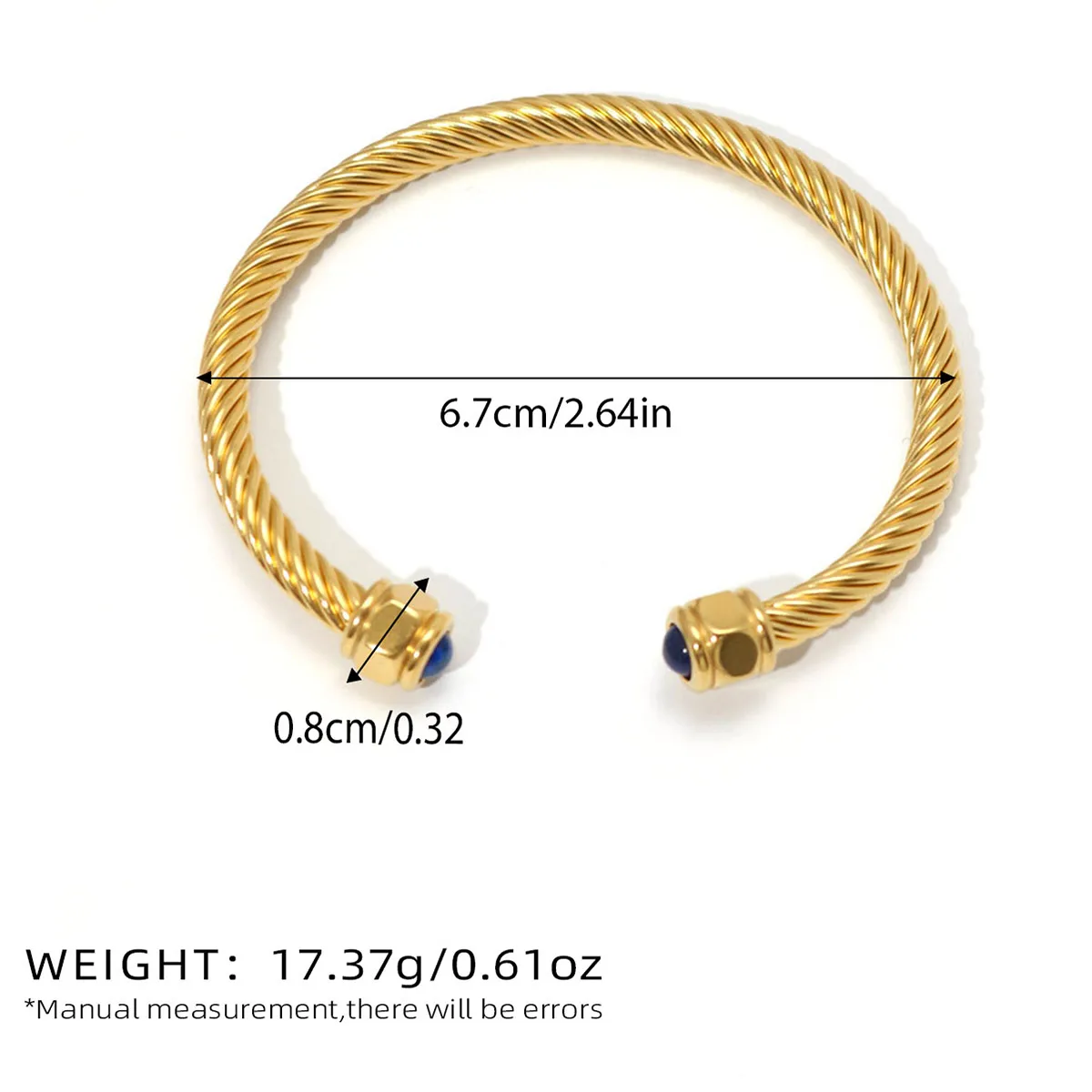 Vacation Classic Style Solid Color 304 Stainless Steel 18K Gold Plated Natural Stone Bangle In Bulk display picture 1