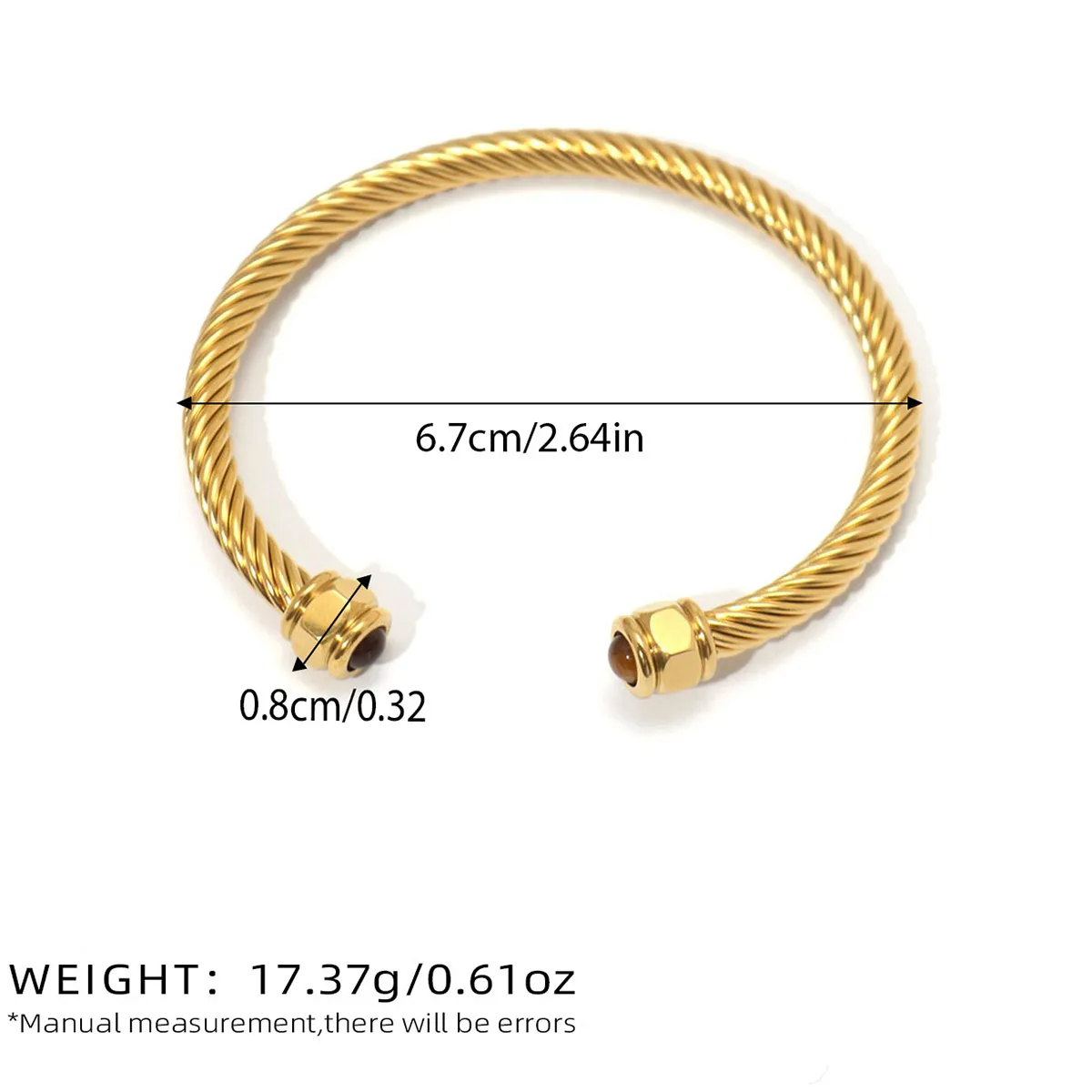 Vacation Classic Style Solid Color 304 Stainless Steel 18K Gold Plated Natural Stone Bangle In Bulk display picture 3