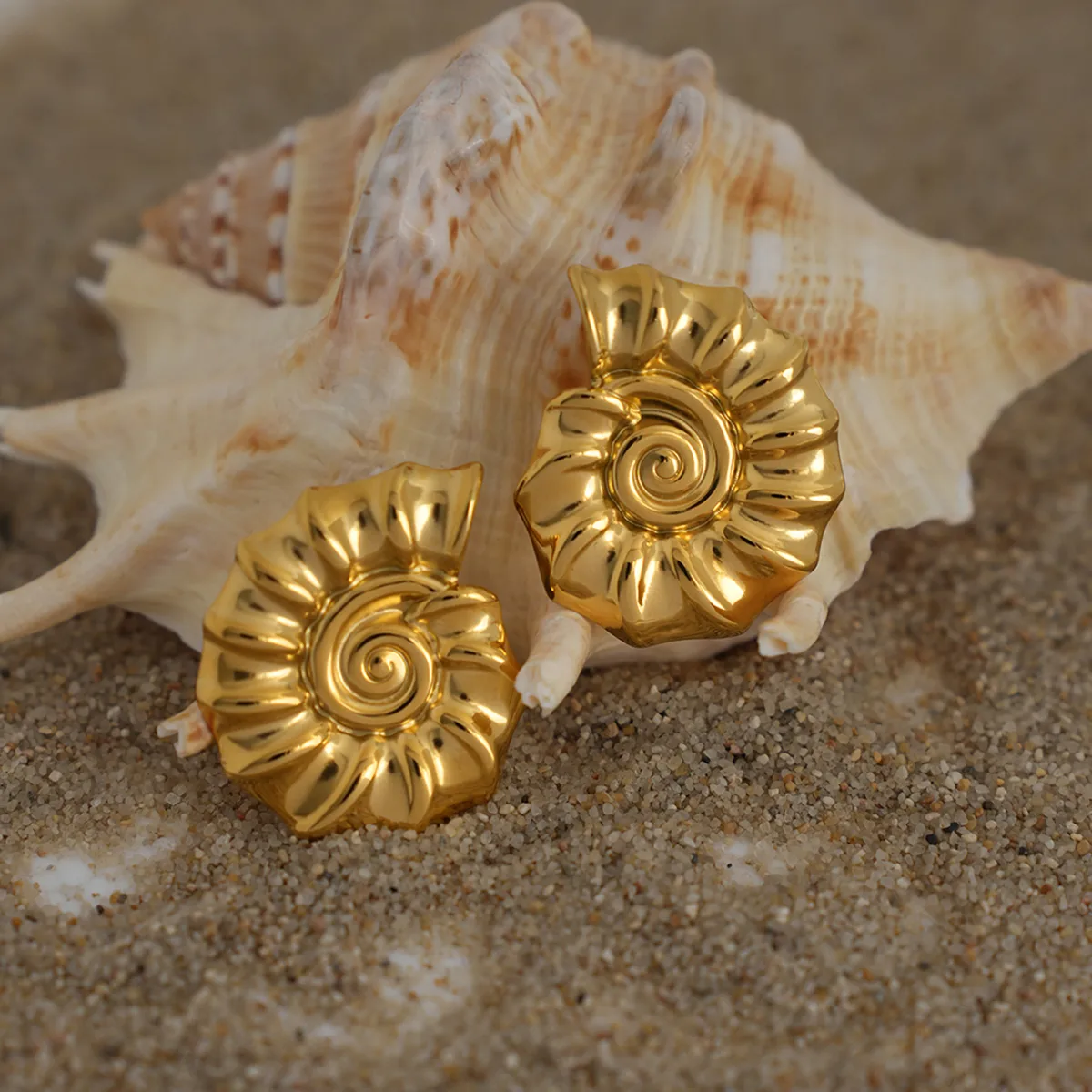 1 Pair Vacation Conch 304 Stainless Steel 18K Gold Plated Ear Studs display picture 2