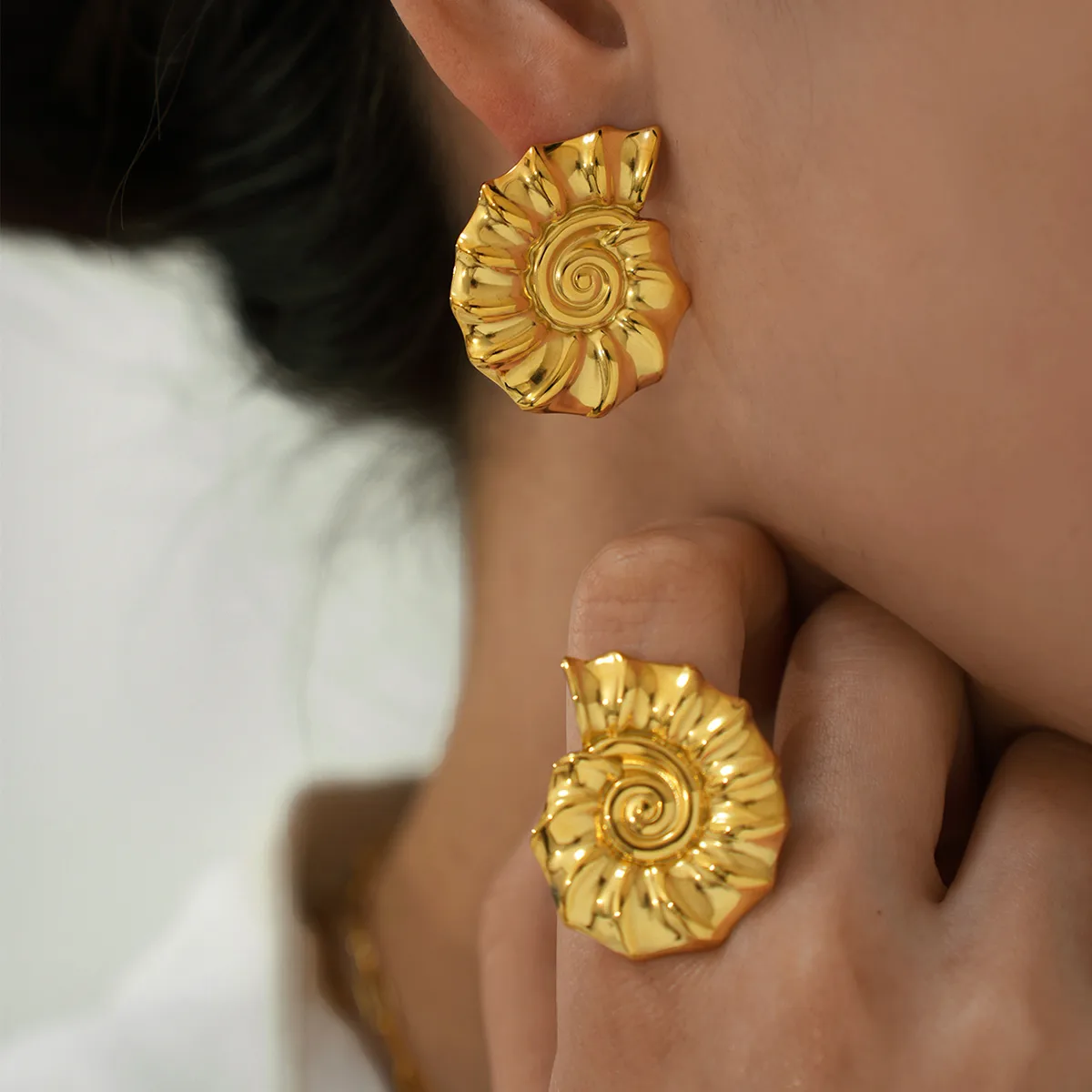 1 Pair Vacation Conch 304 Stainless Steel 18K Gold Plated Ear Studs display picture 3