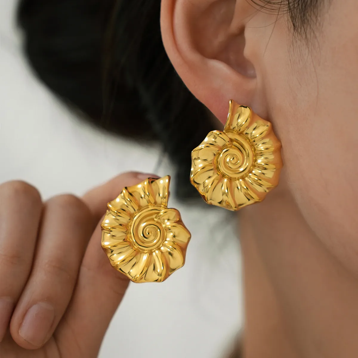 1 Pair Vacation Conch 304 Stainless Steel 18K Gold Plated Ear Studs display picture 5