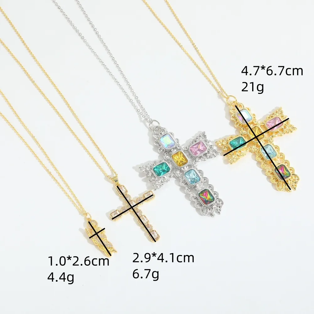Retro Classic Style Cross Copper Zircon 14K Gold Plated Women's Pendant Necklace display picture 3