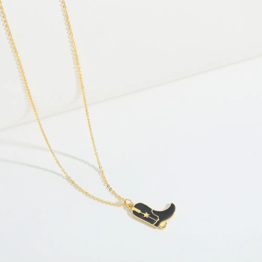 Retro Cowboy Style Boots Copper Enamel 14K Gold Plated Women's Pendant Necklace display picture 1