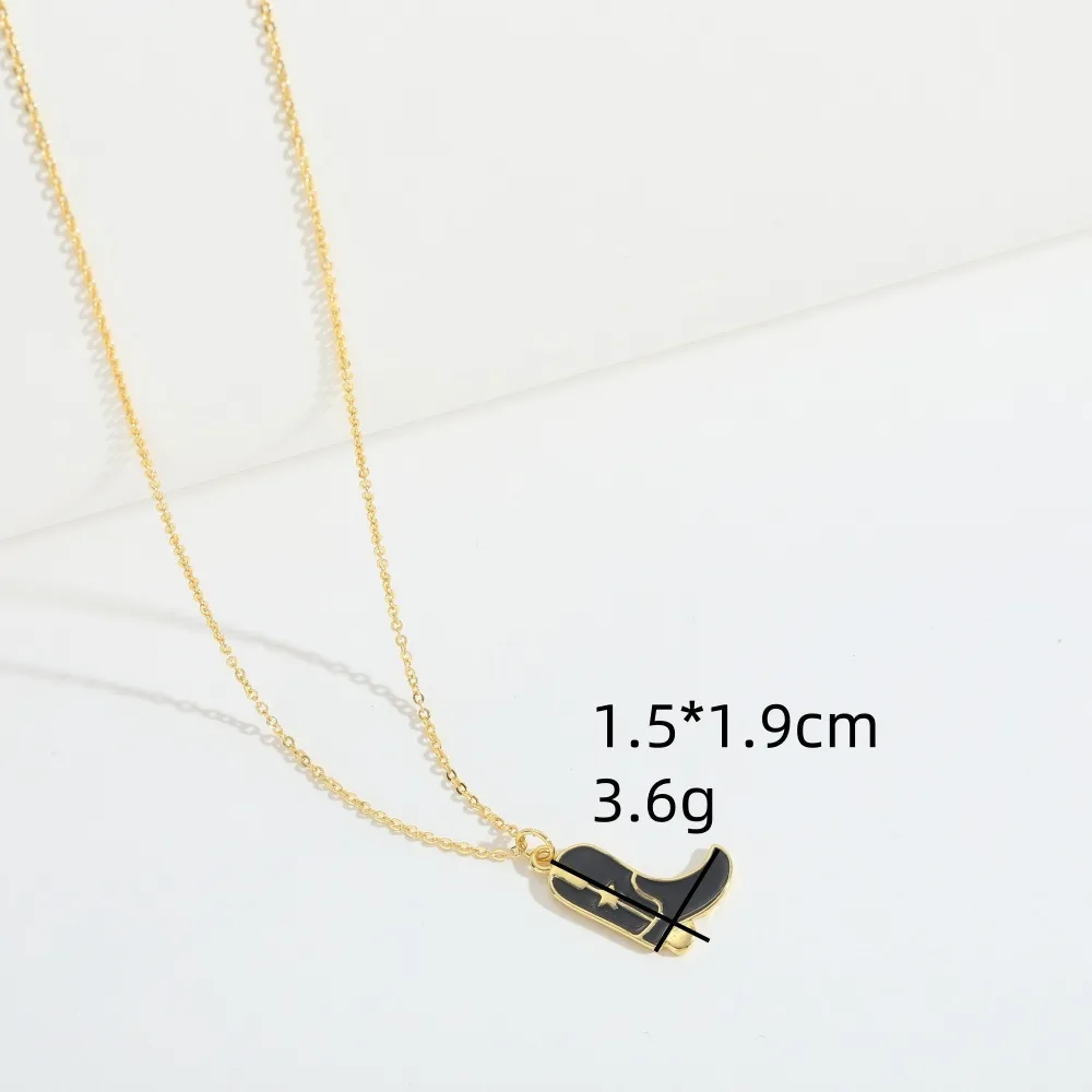 Retro Cowboy Style Boots Copper Enamel 14K Gold Plated Women's Pendant Necklace display picture 3
