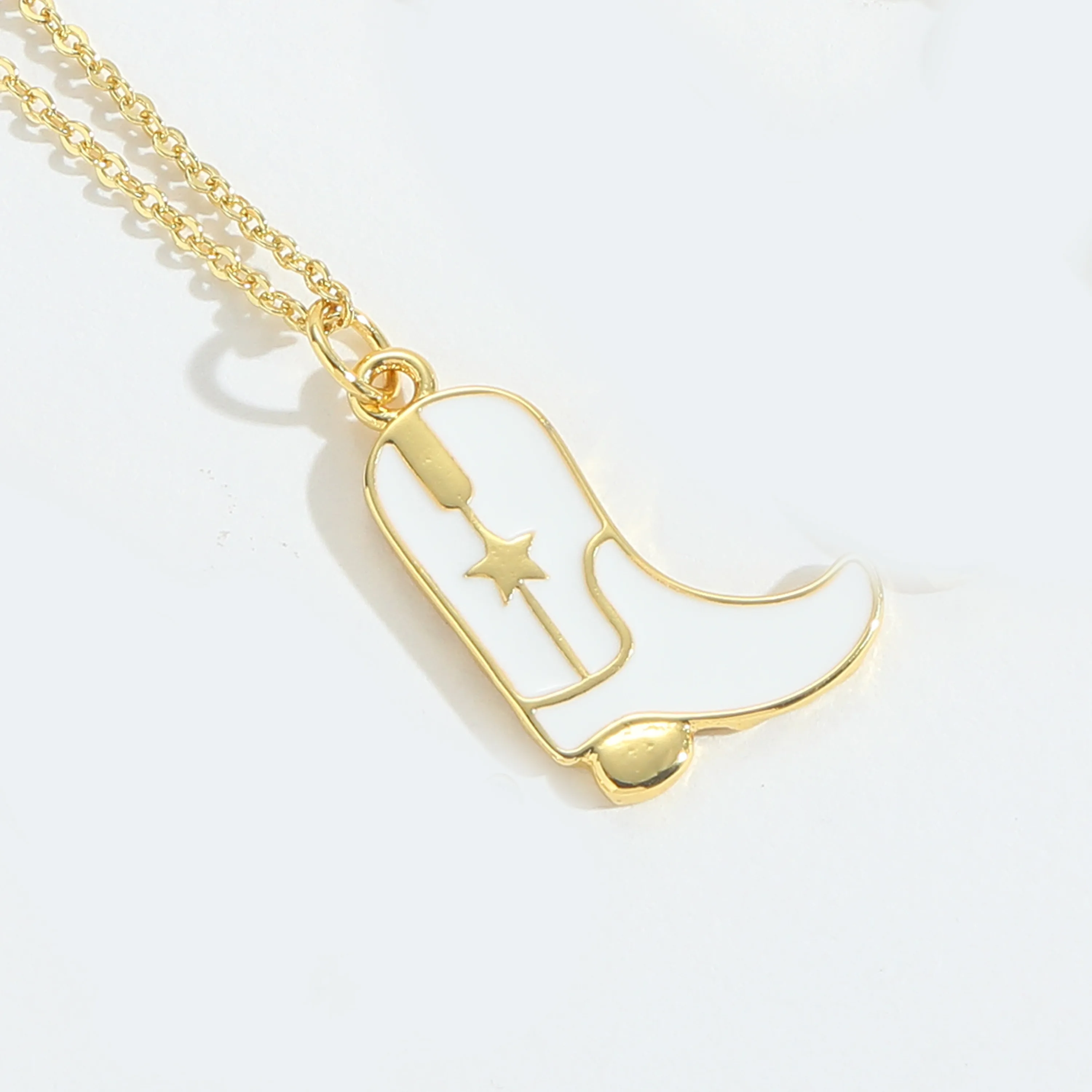 Retro Cowboy Style Boots Copper Enamel 14K Gold Plated Women's Pendant Necklace display picture 7