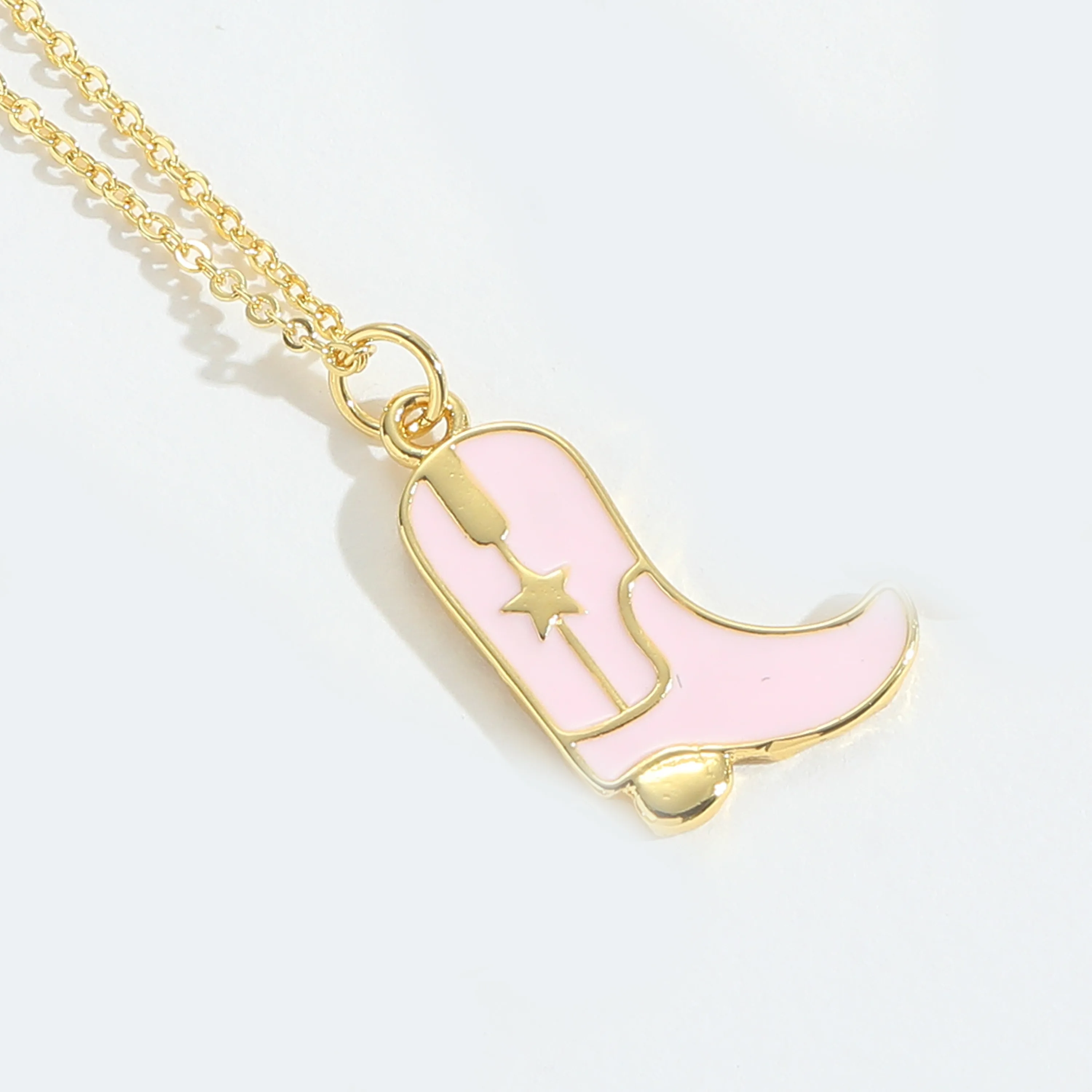 Retro Cowboy Style Boots Copper Enamel 14K Gold Plated Women's Pendant Necklace display picture 8