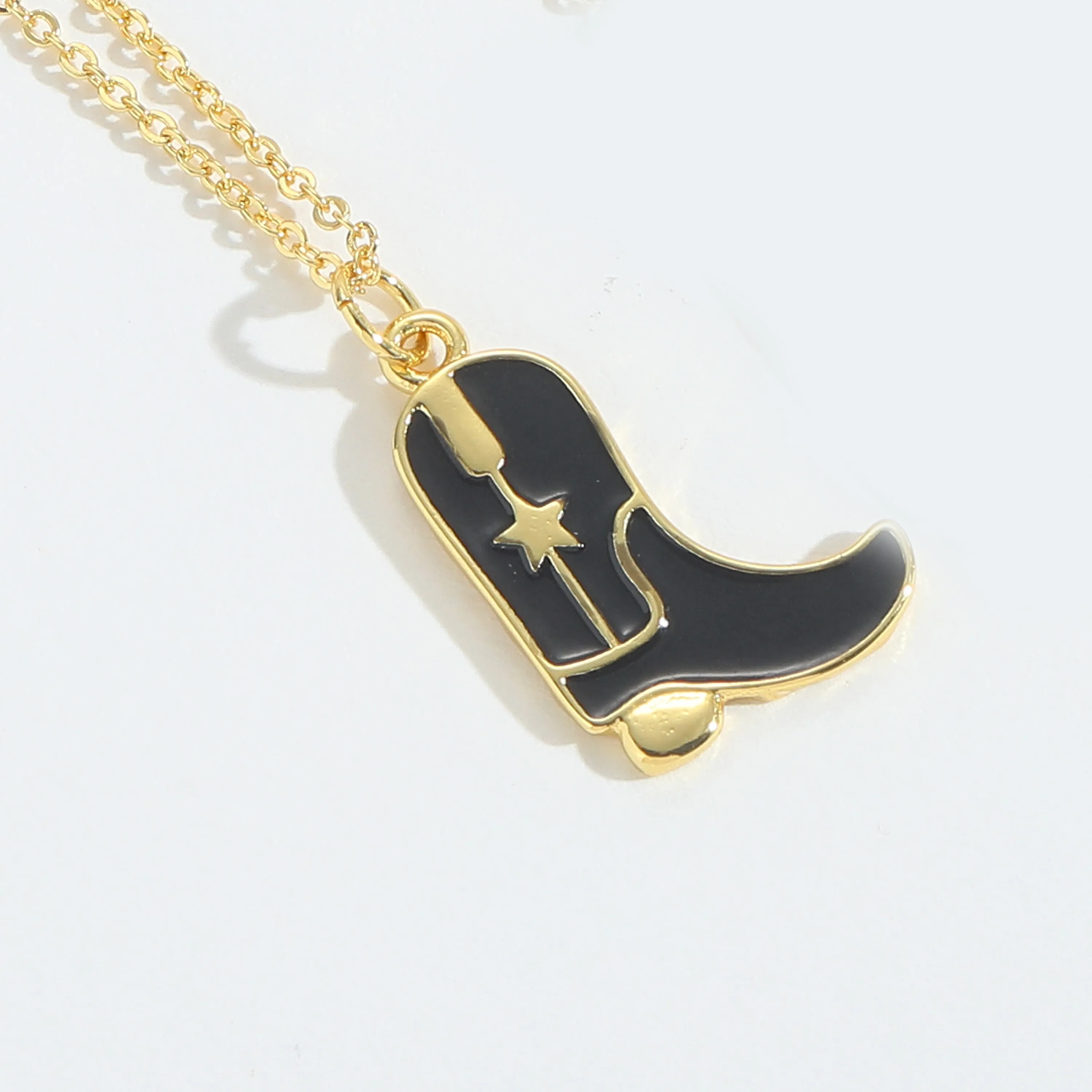 Retro Cowboy Style Boots Copper Enamel 14K Gold Plated Women's Pendant Necklace display picture 10