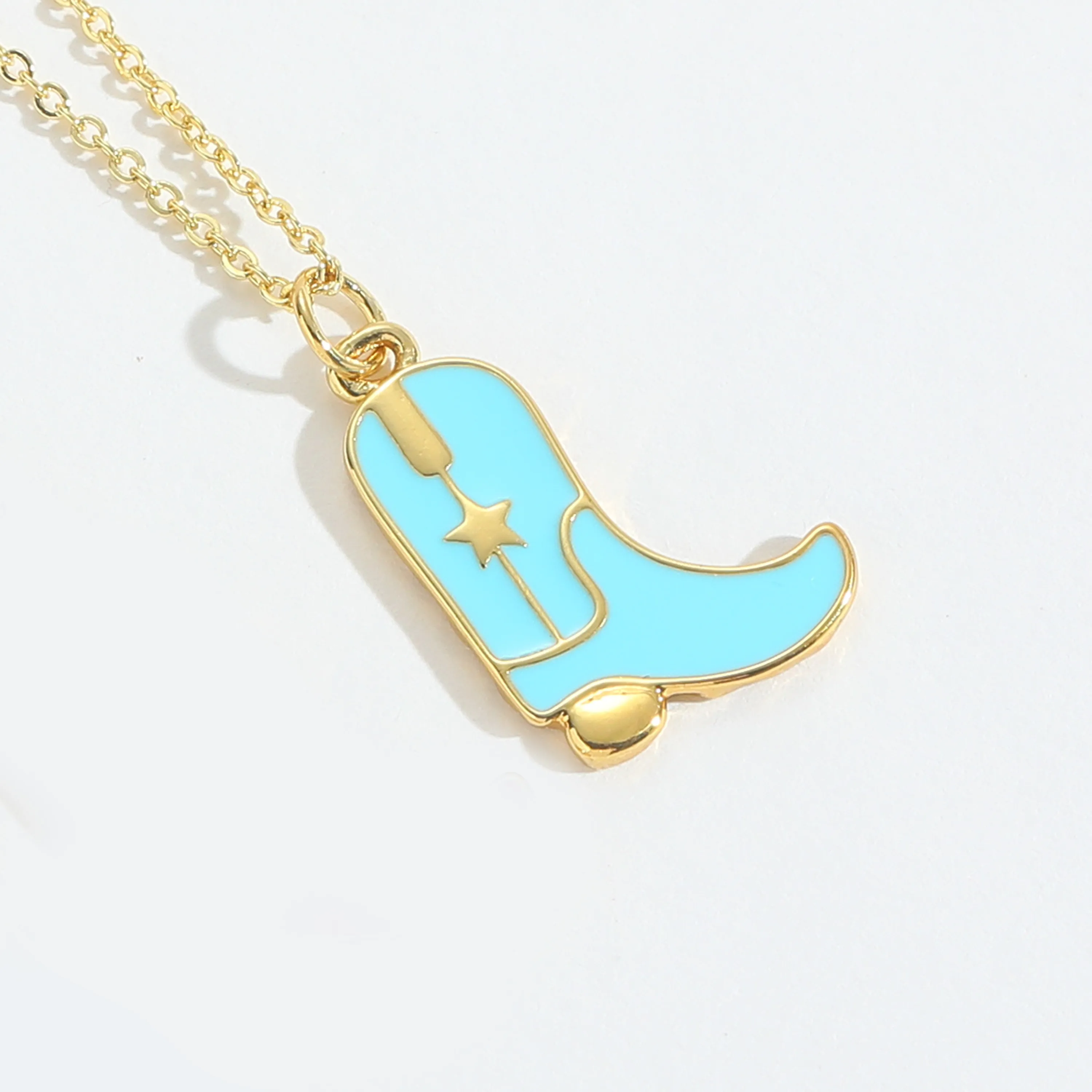 Retro Cowboy Style Boots Copper Enamel 14K Gold Plated Women's Pendant Necklace display picture 11