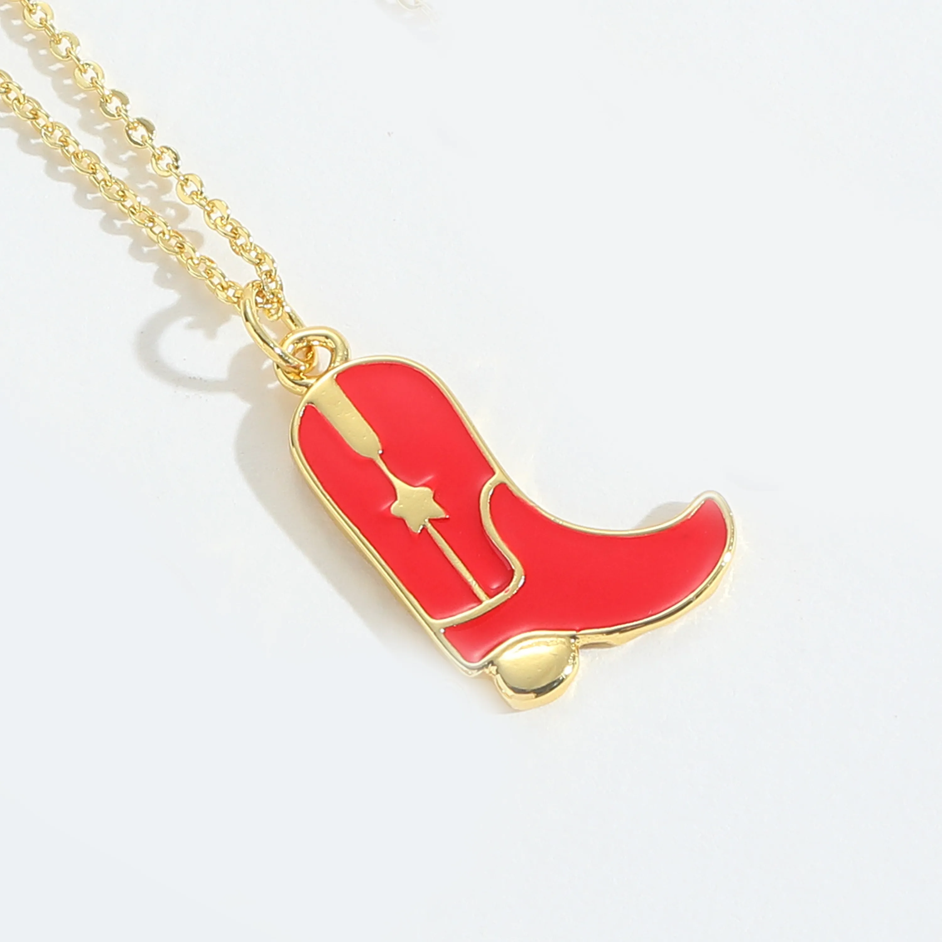 Retro Cowboy Style Boots Copper Enamel 14K Gold Plated Women's Pendant Necklace display picture 9