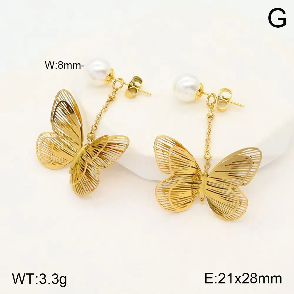 1 Pair Glam Lady Shiny Butterfly Polishing Plating 304 Stainless Steel 18K Gold Plated Drop Earrings Ear Studs display picture 1