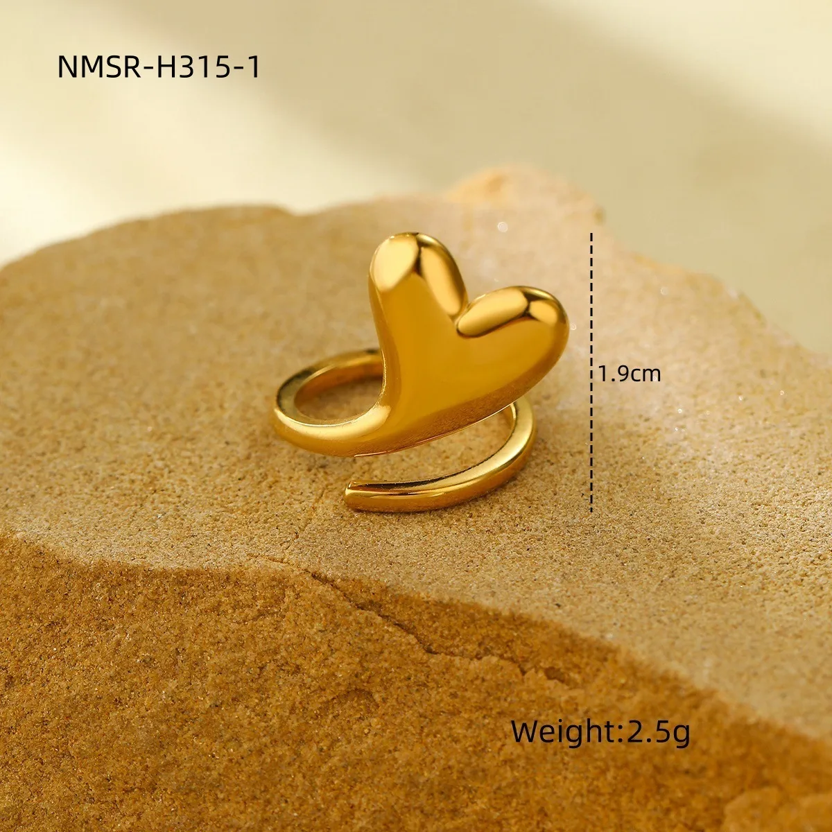 Classic Style Heart Shape 304 Stainless Steel Women's Adjustable Ring Charm Rings Open Rings display picture 24