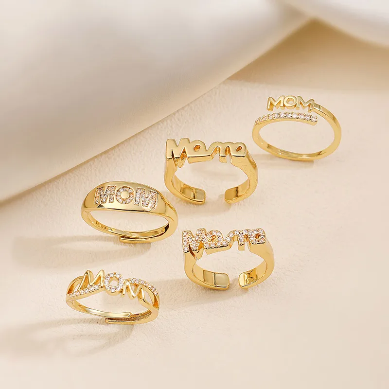 Vintage Style Simple Style MAMA MOM Letter Copper Plating Inlay Zircon 18K Gold Plated Mother'S Day Women's Adjustable Ring Open Rings display picture 1