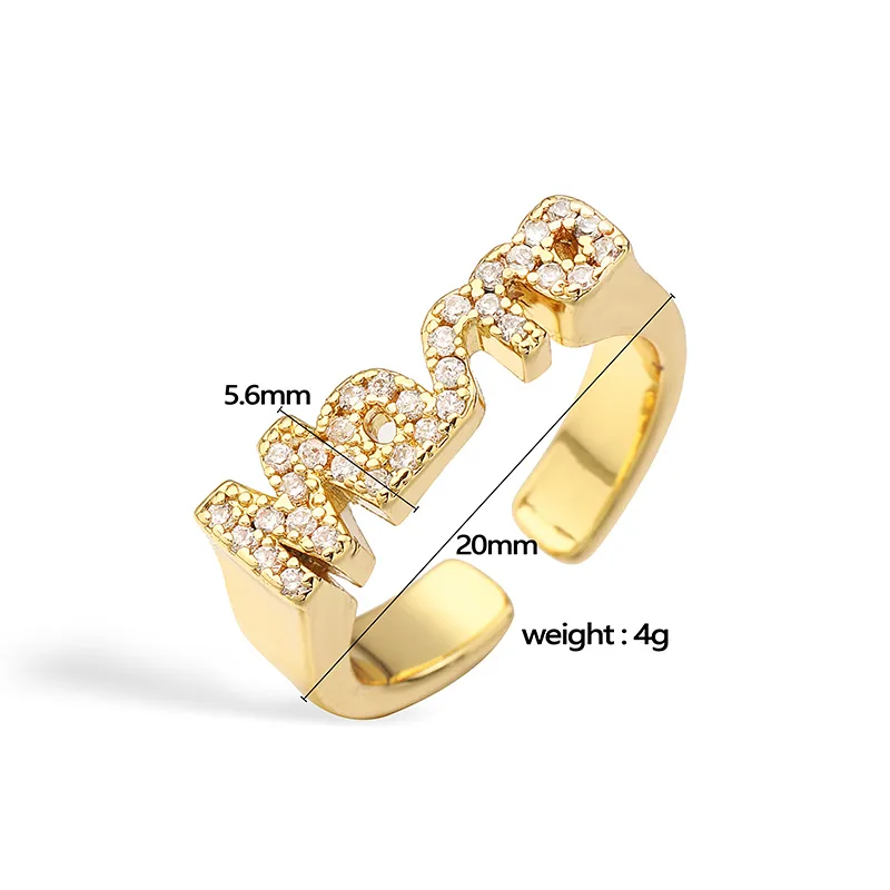 Vintage Style Simple Style MAMA MOM Letter Copper Plating Inlay Zircon 18K Gold Plated Mother'S Day Women's Adjustable Ring Open Rings display picture 4