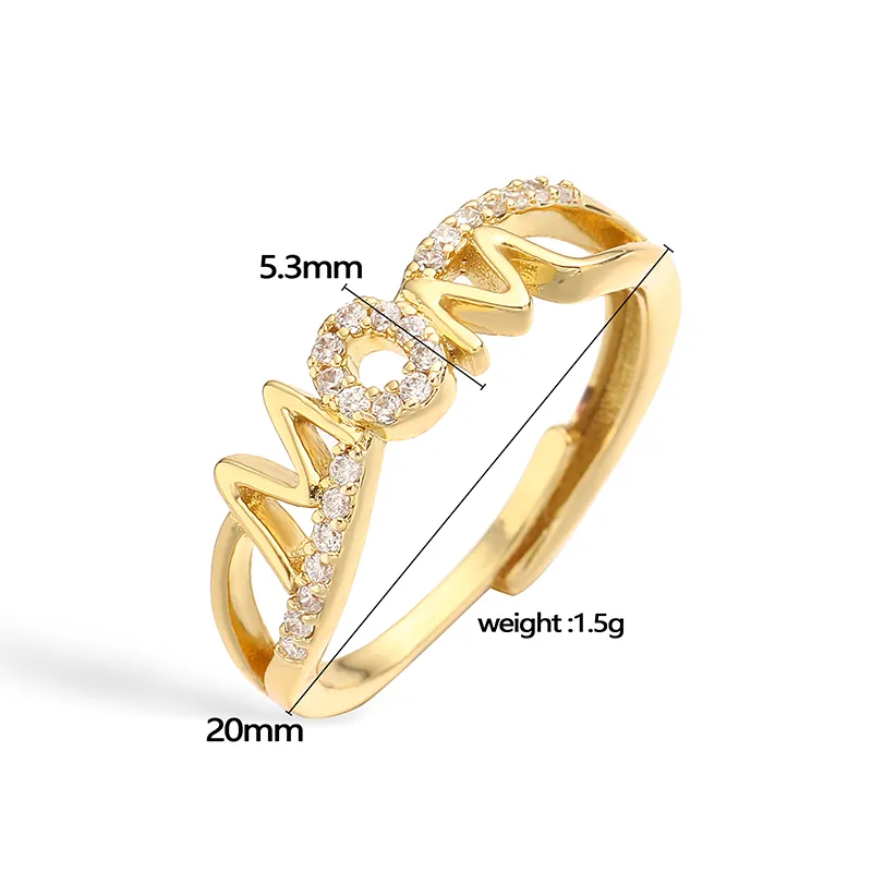 Vintage Style Simple Style MAMA MOM Letter Copper Plating Inlay Zircon 18K Gold Plated Mother'S Day Women's Adjustable Ring Open Rings display picture 5