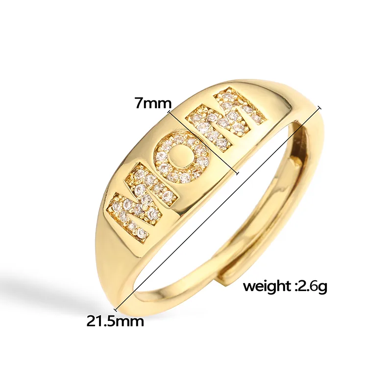 Vintage Style Simple Style MAMA MOM Letter Copper Plating Inlay Zircon 18K Gold Plated Mother'S Day Women's Adjustable Ring Open Rings display picture 6