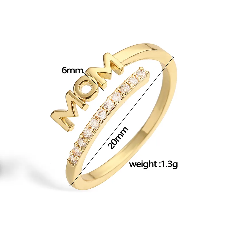 Vintage Style Simple Style MAMA MOM Letter Copper Plating Inlay Zircon 18K Gold Plated Mother'S Day Women's Adjustable Ring Open Rings display picture 3