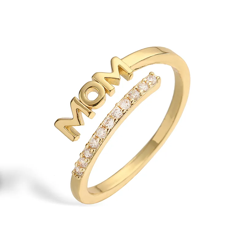 Vintage Style Simple Style MAMA MOM Letter Copper Plating Inlay Zircon 18K Gold Plated Mother'S Day Women's Adjustable Ring Open Rings display picture 9
