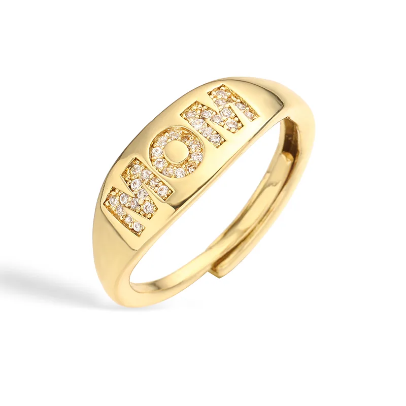 Vintage Style Simple Style MAMA MOM Letter Copper Plating Inlay Zircon 18K Gold Plated Mother'S Day Women's Adjustable Ring Open Rings display picture 7