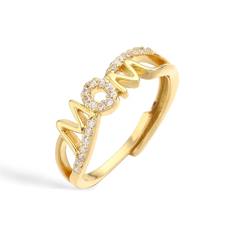 Vintage Style Simple Style MAMA MOM Letter Copper Plating Inlay Zircon 18K Gold Plated Mother'S Day Women's Adjustable Ring Open Rings display picture 8