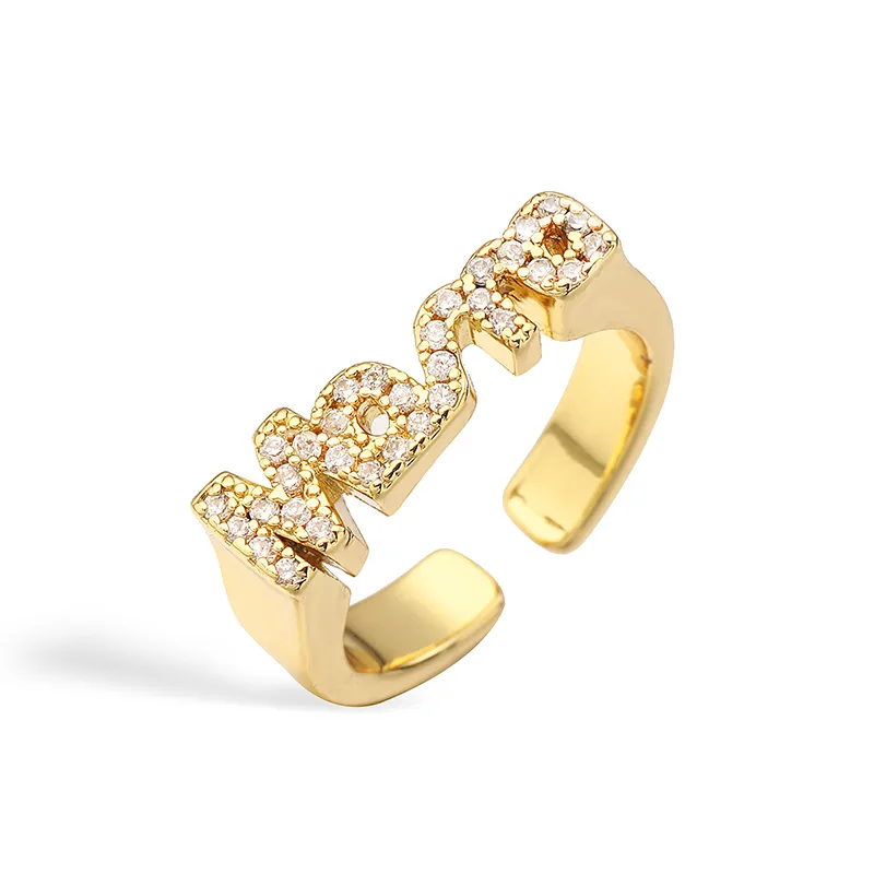 Vintage Style Simple Style MAMA MOM Letter Copper Plating Inlay Zircon 18K Gold Plated Mother'S Day Women's Adjustable Ring Open Rings display picture 10